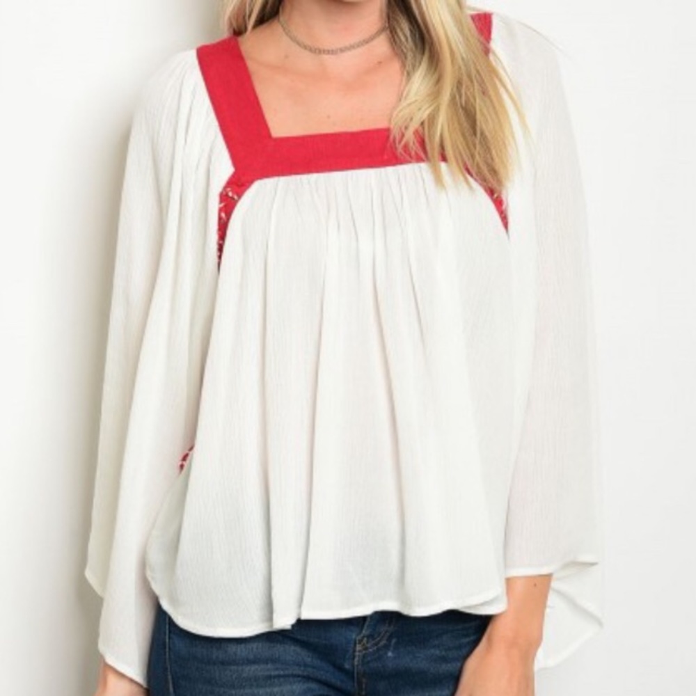 🌺Stylish red & white blouse